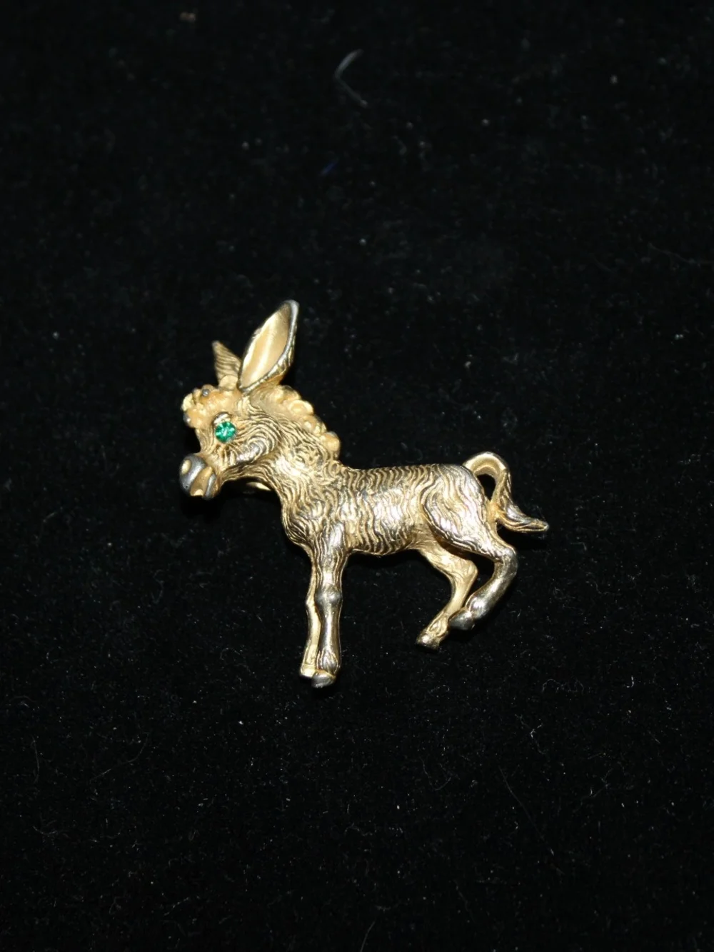 Gold-tone Donkey Brooch with Green Accent - Women Jewelry